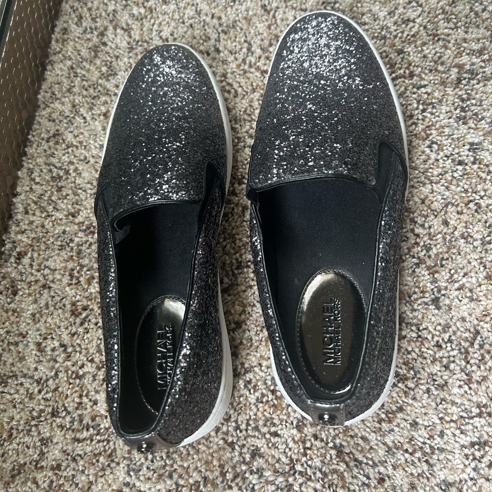 Michael Kors black sparkle sneakers, size 8